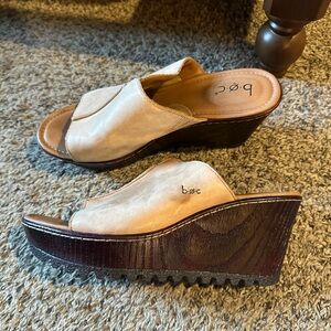 b.o.c. Cream and Brown Wedge Sandals